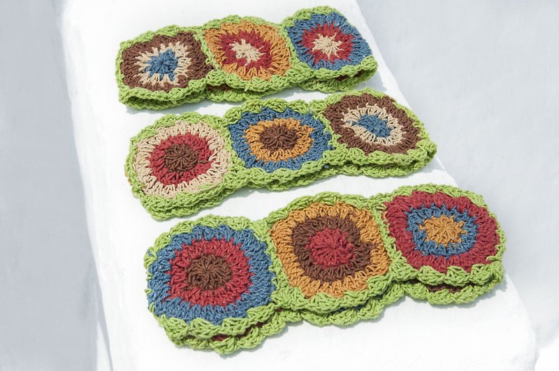 Handmade cotton braided headband/woven colorful headband/handmade crocheted headband-green colorful rainbow flowers - Headbands - Cotton & Hemp Multicolor