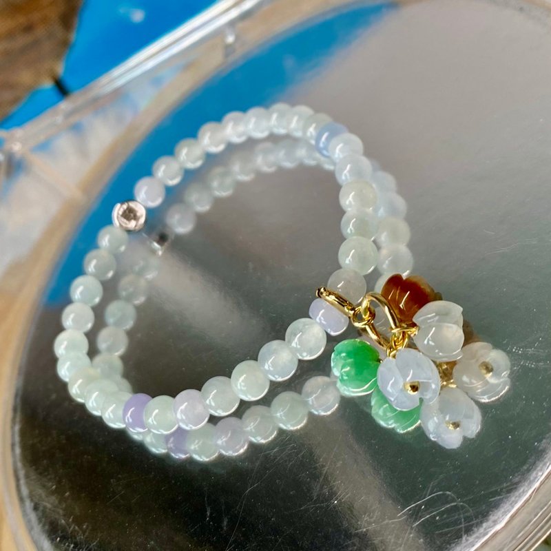 Beads & Bangles - Icy flowers and beads jadeite bracelet - สร้อยข้อมือ - หยก 