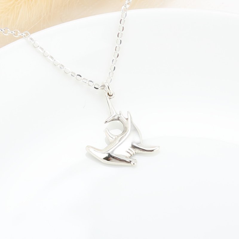 【Angel & Me】Hammerhead shark s925 sterling silver necklace Birthday gift - Necklaces - Sterling Silver Silver