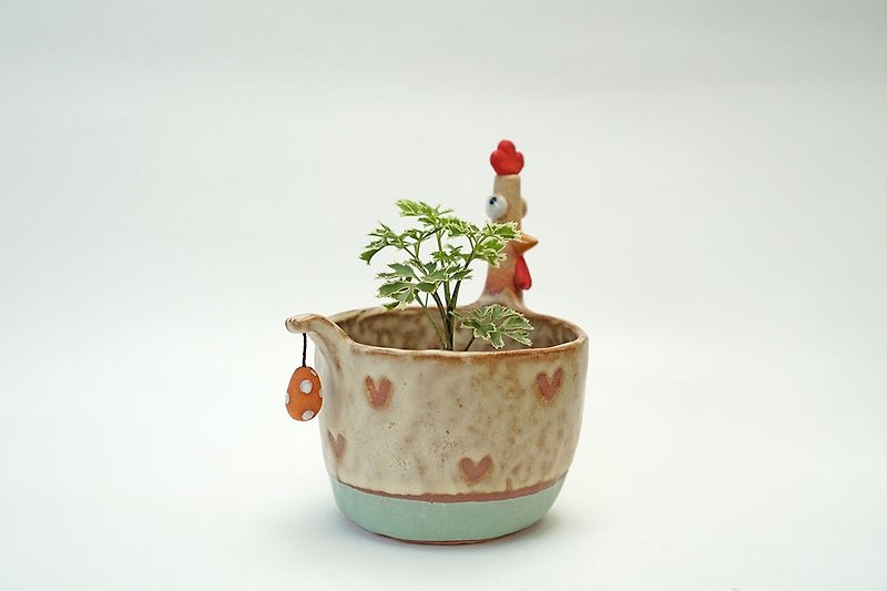 Chicken ceramic plant pot , cactus ,bonsai , handmade ceramic - Plants - Pottery Khaki