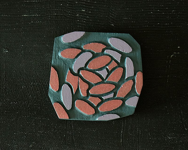 抽象的な手描きの木製ポケットミラー（楕円形）夜の色 - メイク道具・鏡・ブラシ - 木製 パープル