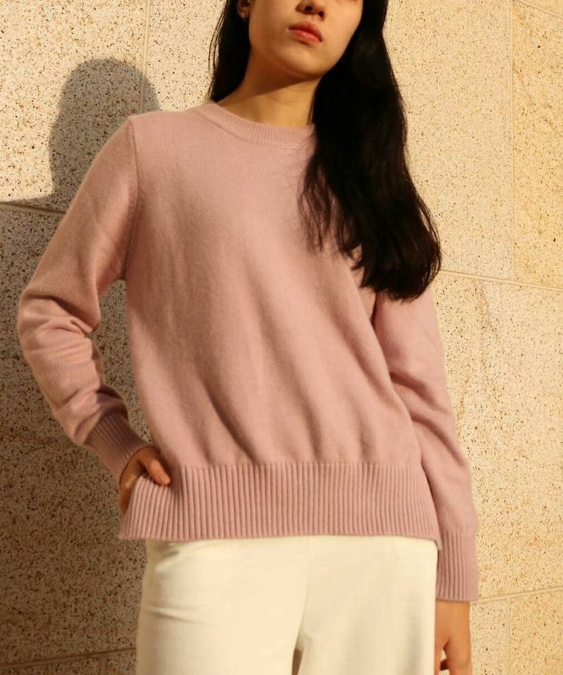 藕粉色側開岔喀什米爾毛衣(可訂做其他顏色) - 女毛衣/針織衫 - 羊毛 