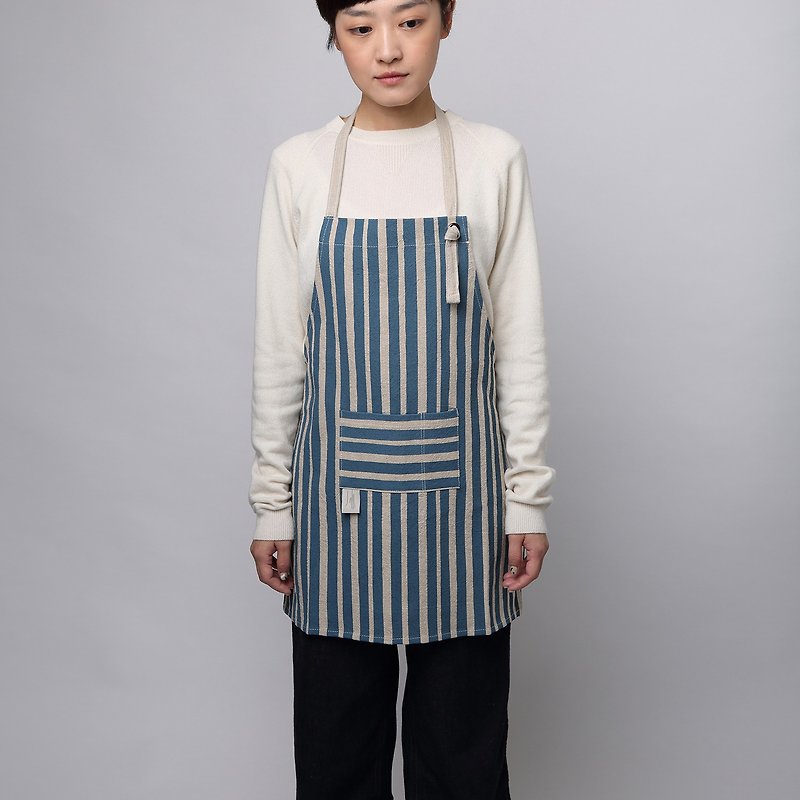Jane reduce fingerprints cotton Linen apron, dark blue version of the children - ผ้ากันเปื้อน - ผ้าฝ้าย/ผ้าลินิน สีน้ำเงิน