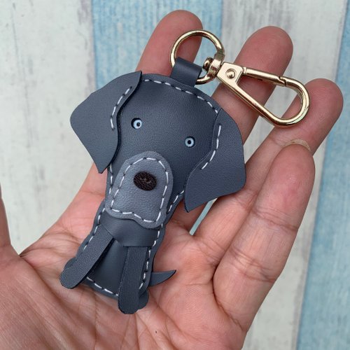 leatherprince 療癒小物 手工皮革 灰色 威瑪獵犬 純手工 皮革 鑰匙扣 小尺寸