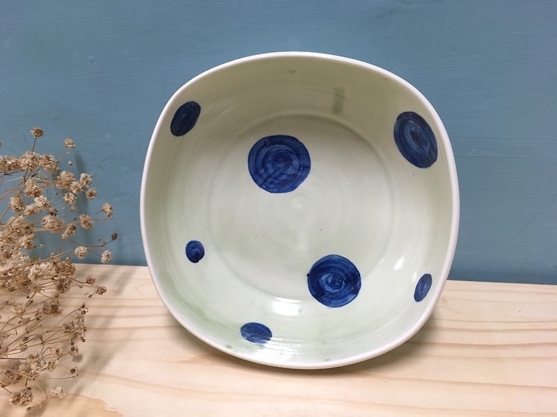Blue dot - square bowl (green) - Bowls - Pottery Green