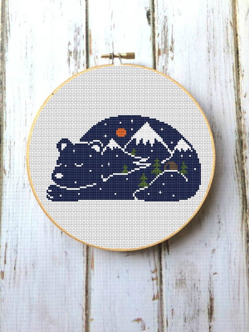 Nature landscape cross stitch pattern forest, trees, abstract, stars, sky, moon - Knitting, Embroidery, Felted Wool & Sewing - Other Materials Multicolor