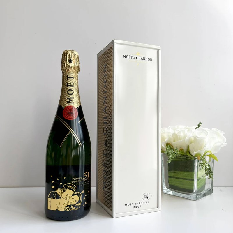 [Original gift box] Customized Moet birthday wedding champagne gift customized portrait logo hand-carved - Wine, Beer & Spirits - Glass 