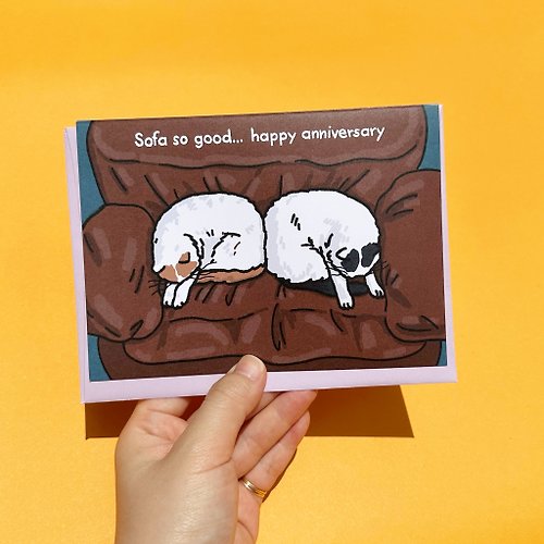 pinghattastudio Greeting Card - Sofa so good happy anniversary love cat couplememe greeting card