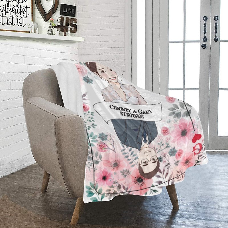 Custom Blanket with tailor-made illustration-Couple King & Queen - Blankets & Throws - Polyester Pink