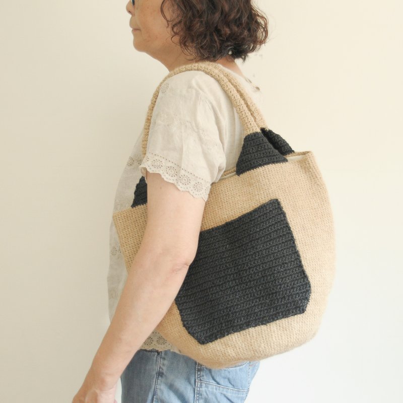 Large kelp Linen woven bag/raw Linen Linen woven/shoulder bag - กระเป๋าถือ - ผ้าฝ้าย/ผ้าลินิน สีกากี