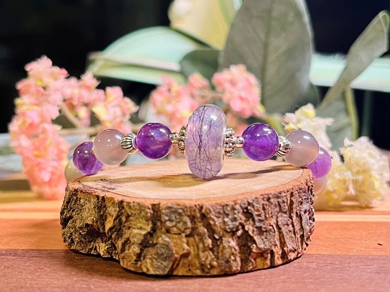 Customized pet souvenir Swarovski amethyst bracelet 925 sterling silver pet fur lanugo ashes - สร้อยข้อมือ - คริสตัล สีนำ้ตาล