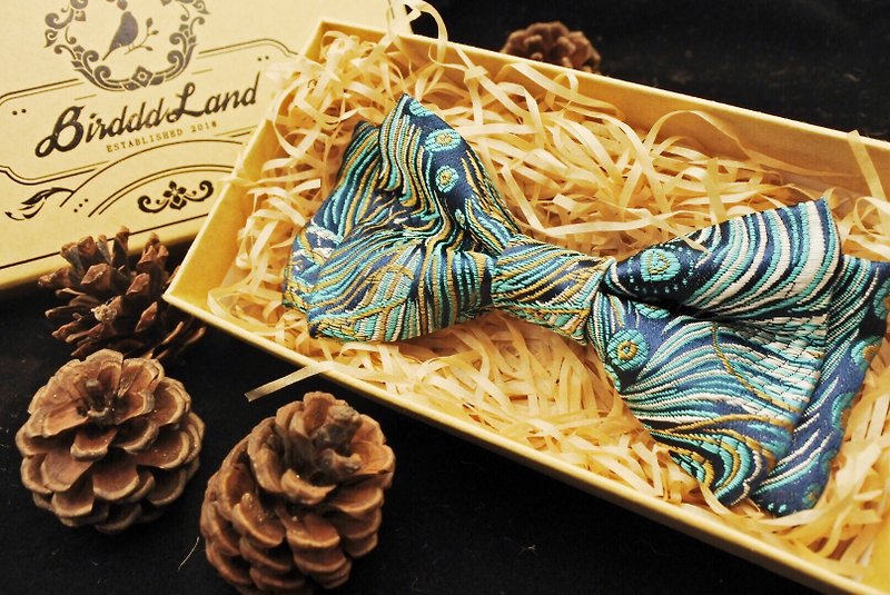 原創手工領結 中國風 精緻刺繡 多色可選 Swing Dance 尼斯湖藍 - 煲呔 - 棉．麻 藍色