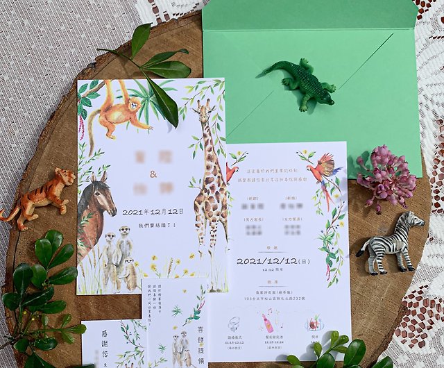 手描きイラストデザイン動物の結婚式の結婚式の招待状のロゴイベント招待状カードのカスタマイズ ショップ Blooming Zoo カード はがき Pinkoi