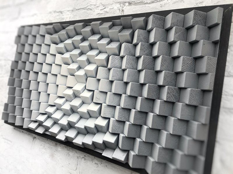 Wood Wall Art - Geometric Gray White Artwork - 3D Acoustic Panel - Minimalistic - 壁貼/牆壁裝飾 - 木頭 灰色