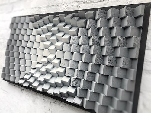 ShepitWorkshop Wood Wall Art - Geometric Gray White Artwork - 3D Acoustic Panel - Minimalistic