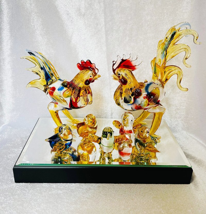 水晶玻璃 琉璃 雞生肖 全家福 帶路雞 起家 - 擺飾/家飾品 - 玻璃 