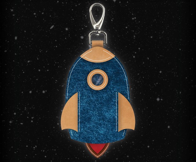 宇宙船の形をしたレザーキーバッグ - 興味深い対照的な色のレザーキー