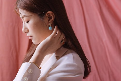 MISIS Jewels Taiwan 土耳其藍/白色瑪瑙 源頭系列 耳環 可訂製耳夾