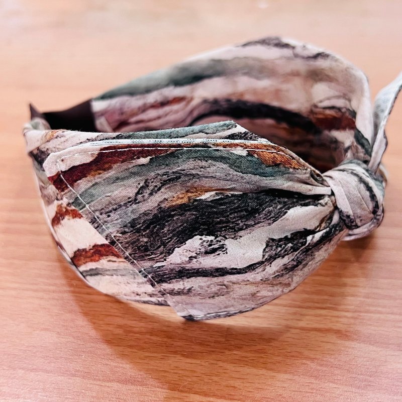 MOYA 寬版手工髮箍 木紋 - 髮夾/髮圈 - 棉．麻 藍色
