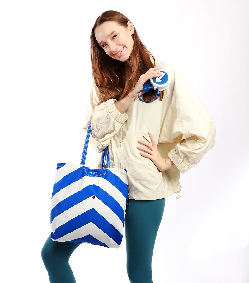 E for Envelop Medium Foldable Bag in Blue with pocket - Handbags & Totes - Eco-Friendly Materials Blue