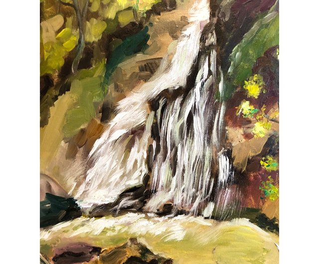山の滝の絵 油畫原作 キャンバスに油彩 / 手工油畫掛畫 - ショップ