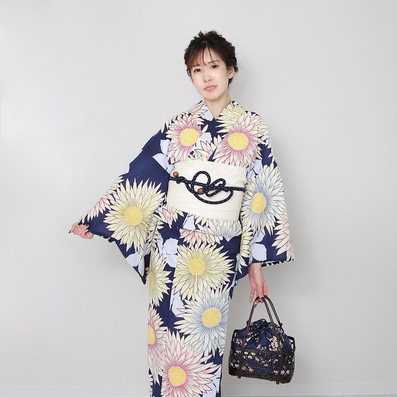 Women's yukata and obi 2-piece set F size x27-49 yukata - อื่นๆ - ผ้าฝ้าย/ผ้าลินิน สีเหลือง