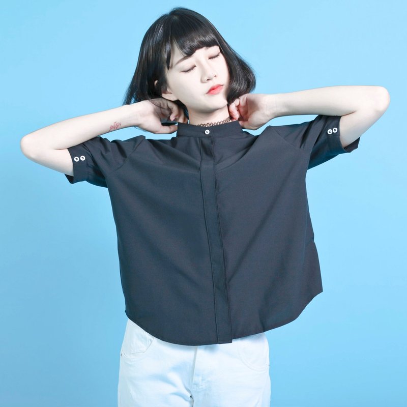 SU: MI said Pedant old pedant collar black shirt _6SF025_ - Women's Shirts - Cotton & Hemp Black