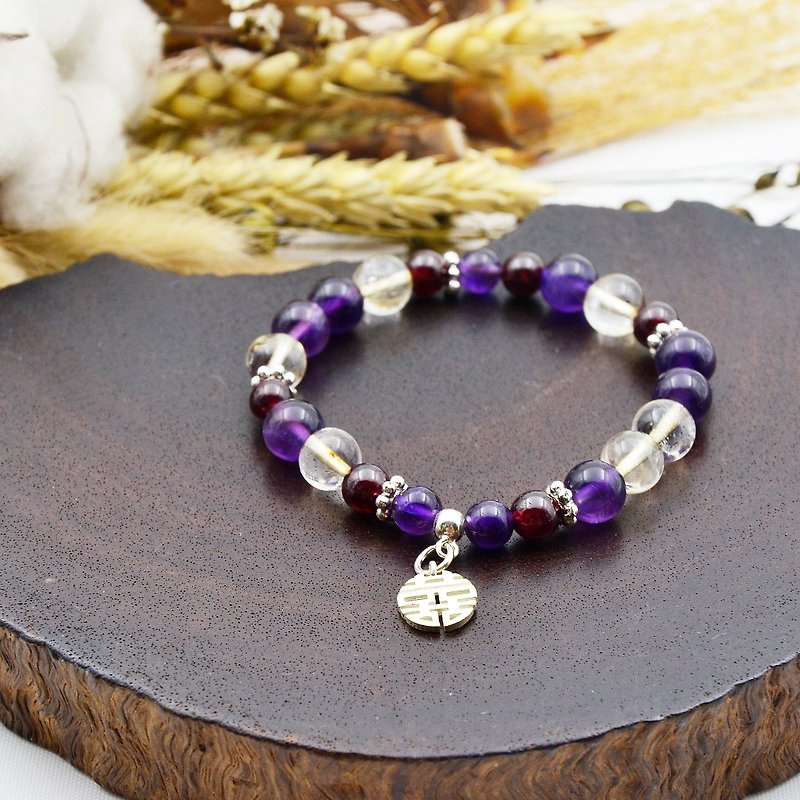 Spring lazily ✦Love yourself (garnet / amethyst) (925 Silver) | sterling silver bracelets - Bracelets - Gemstone Purple