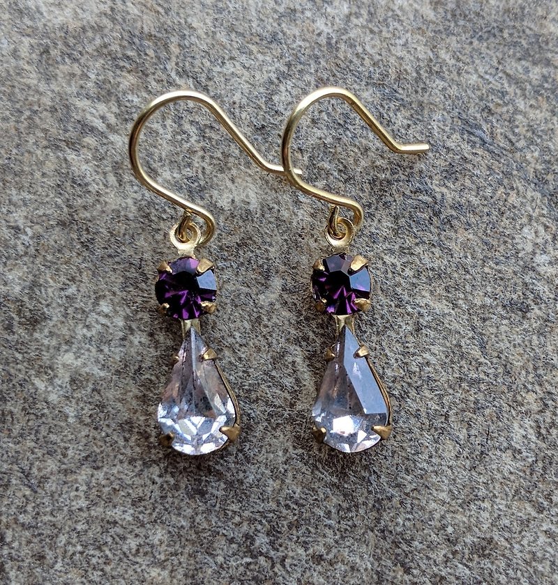 Purple and Gray Vintage Glass Earrings - ต่างหู - แก้ว สีม่วง