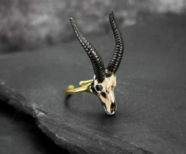 ゾディアック 山羊座ヤギ スカル リング、サイズ調整可能、4 色展開