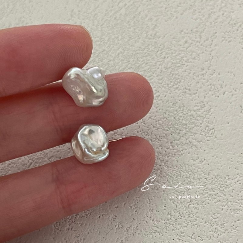 Plain Keshi Pearl Stud | Keshi素珠耳钉 - ต่างหู - ไข่มุก ขาว