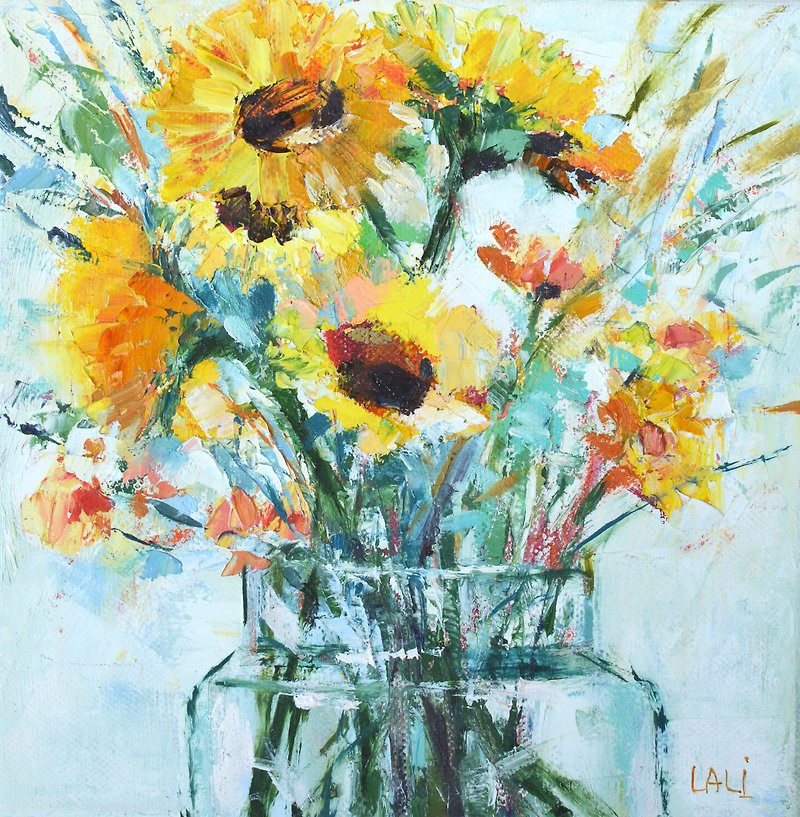 Sunflowers Painting Summer Flowers Original Art Oil Painting Yellow flowers - Illustration, Painting & Calligraphy - Other Materials Yellow
