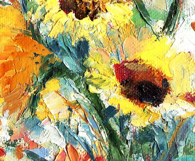 ひまわり絵画夏の花オリジナルアート油絵黄色い花