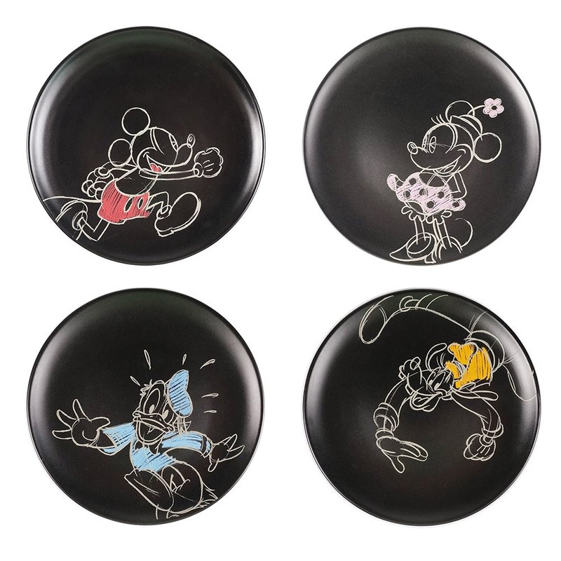 Hallmark Disney-Graffiti Dessert Plate Mickey/Minnie/Goofy/Donald Duck 4 in a set - จานและถาด - ดินเผา สีดำ