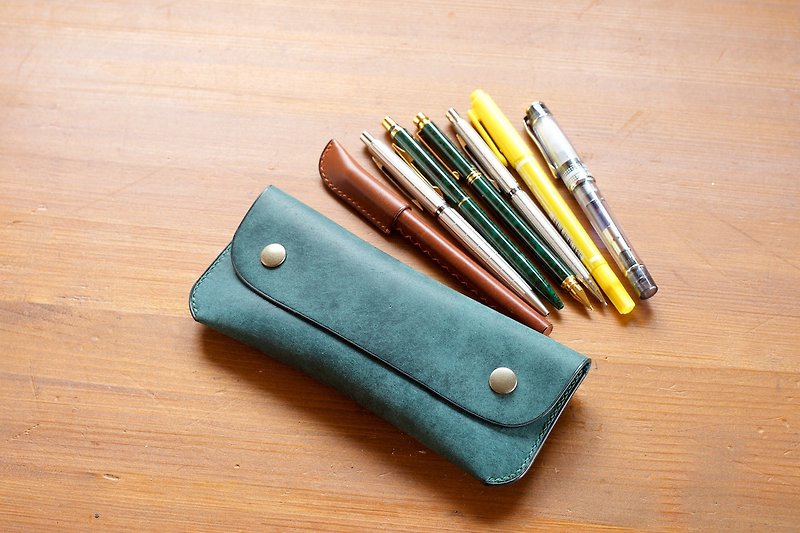Leather Pen Case Pen Case Petrolio - กล่องดินสอ/ถุงดินสอ - หนังแท้ สีน้ำเงิน