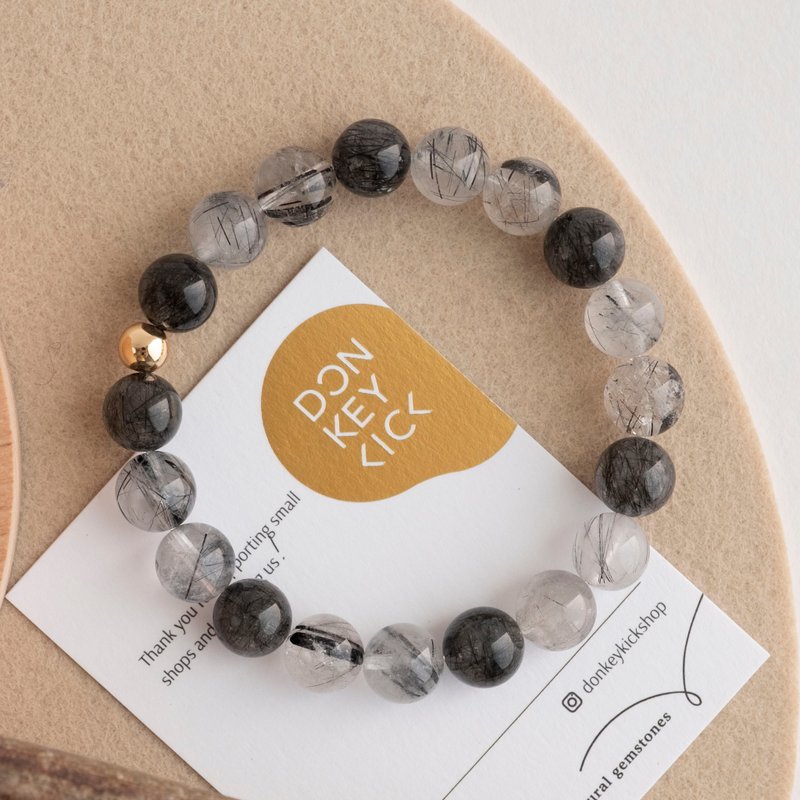 Black Rutilated Quartz genuine gemstones bracelet gift for her Birthday - สร้อยข้อมือ - คริสตัล สีดำ