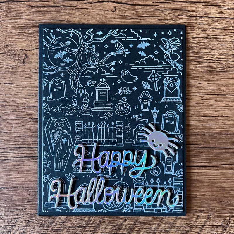 Happy Halloween Ghost Scene Bats Witch Spider Halloween Card Fall Card Autumn - การ์ด/โปสการ์ด - กระดาษ สีดำ