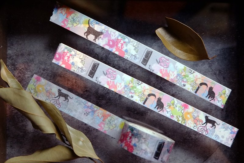 Secret Garden  washi tape craft paper watercolor black cat - Washi Tape - Paper Multicolor