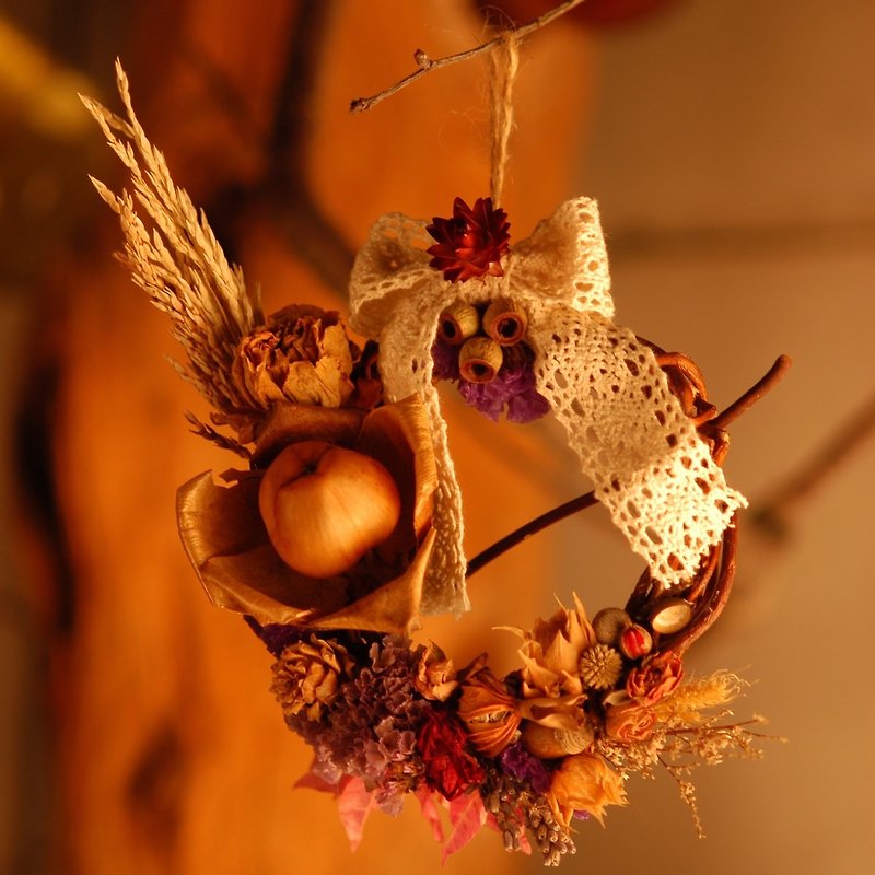 Christmas Wreath Wood Rose Dry Flower-Autumn Harvest Fruit - Items for Display - Plants & Flowers Multicolor
