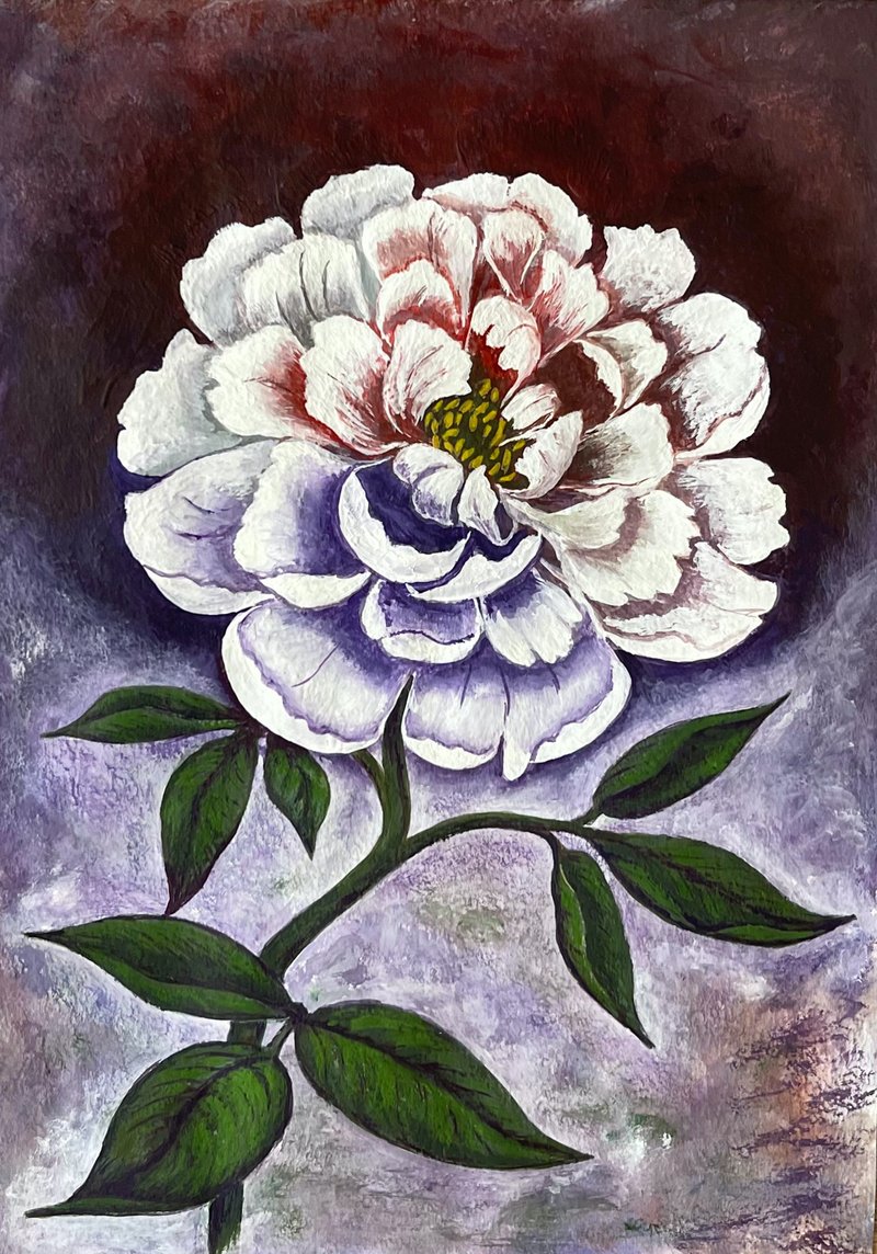 White peony at dusk. Gouache. - 壁貼/牆壁裝飾 - 紙 