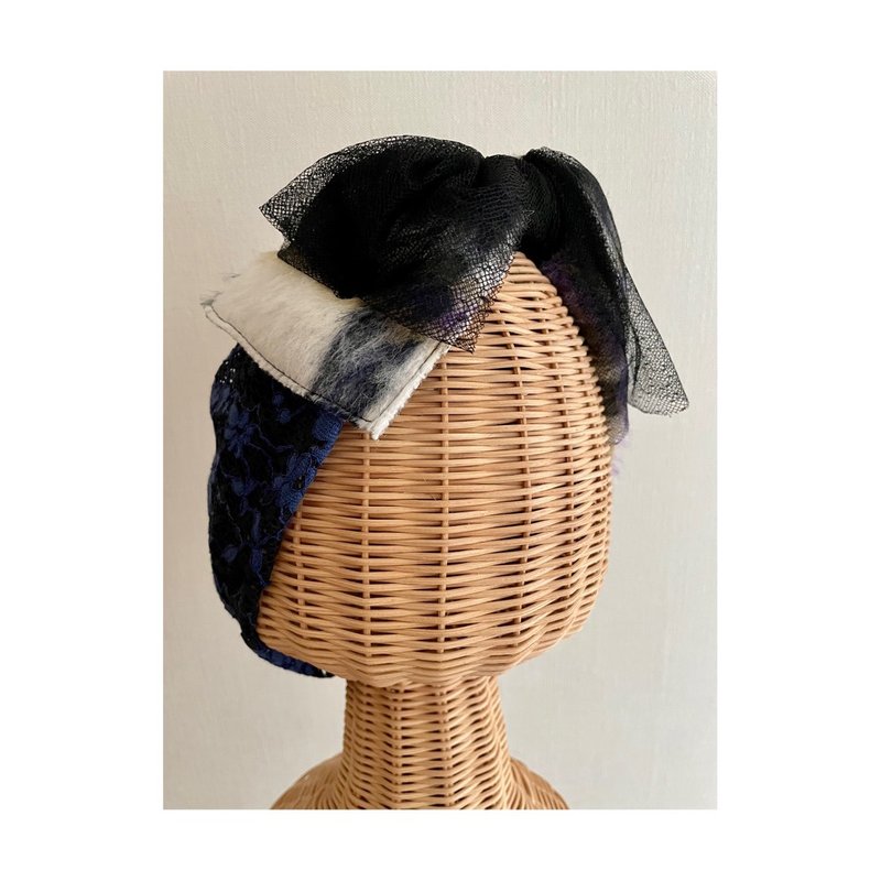 fur ribbon/Navy - 髮夾/髮圈 - 尼龍 藍色