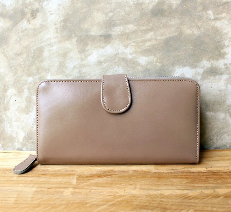 Leather Wallet - Zip Around Plus - สีเทา (Genuine Cow Leather) / Grey / 錢包  - กระเป๋าสตางค์ - หนังแท้ สีเทา