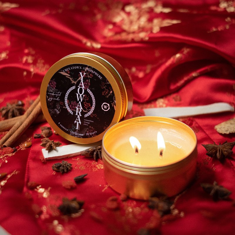 Soy Candle Yaowarat Blend Travel Tin - Osmanthus, Orange, Clove - Candles & Candle Holders - Other Materials Silver