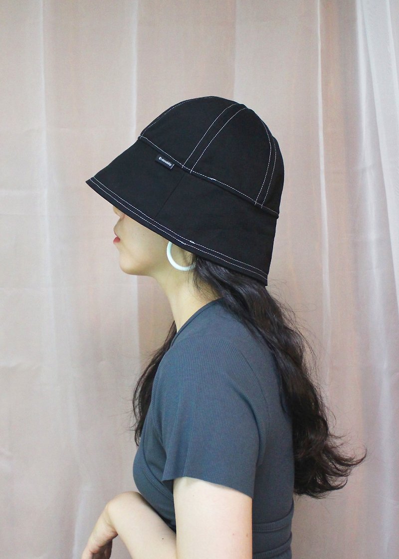 Topstitched Dome Hat - Black - Hats & Caps - Cotton & Hemp Black
