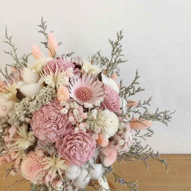 Dry bouquet | pink and white cotton dry flowers | bridal bouquet | photo bouquet | customizable - ช่อดอกไม้แห้ง - พืช/ดอกไม้ สึชมพู