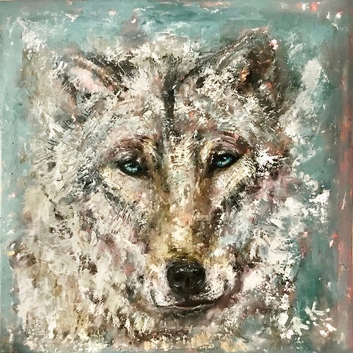 Ka-gan.art Grey wolf original oil painting