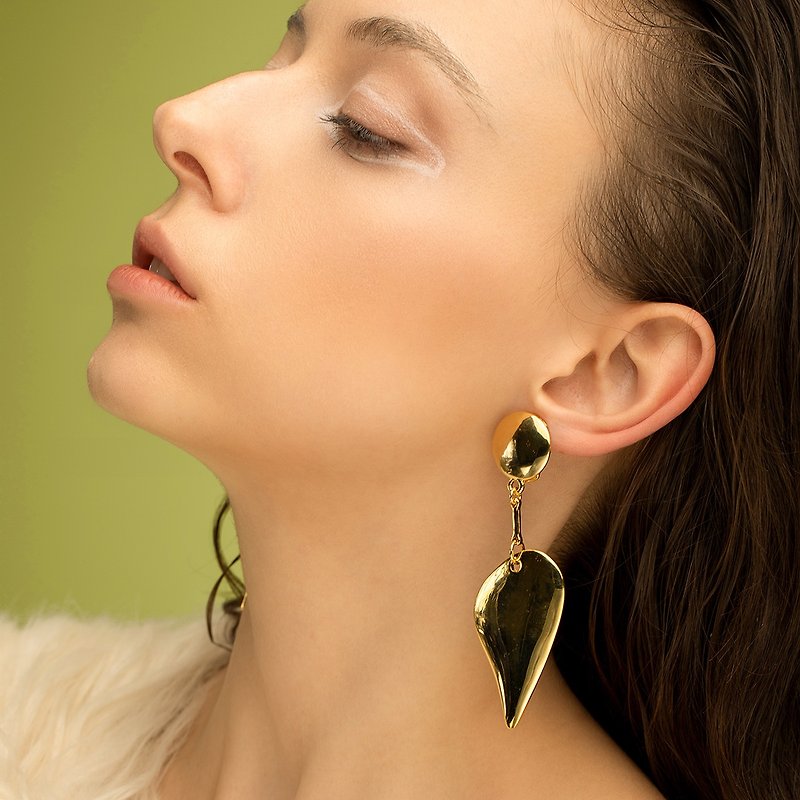 Copper & Brass Earrings & Clip-ons Gold - Exaggerated leaf metal wind earrings/ear clips