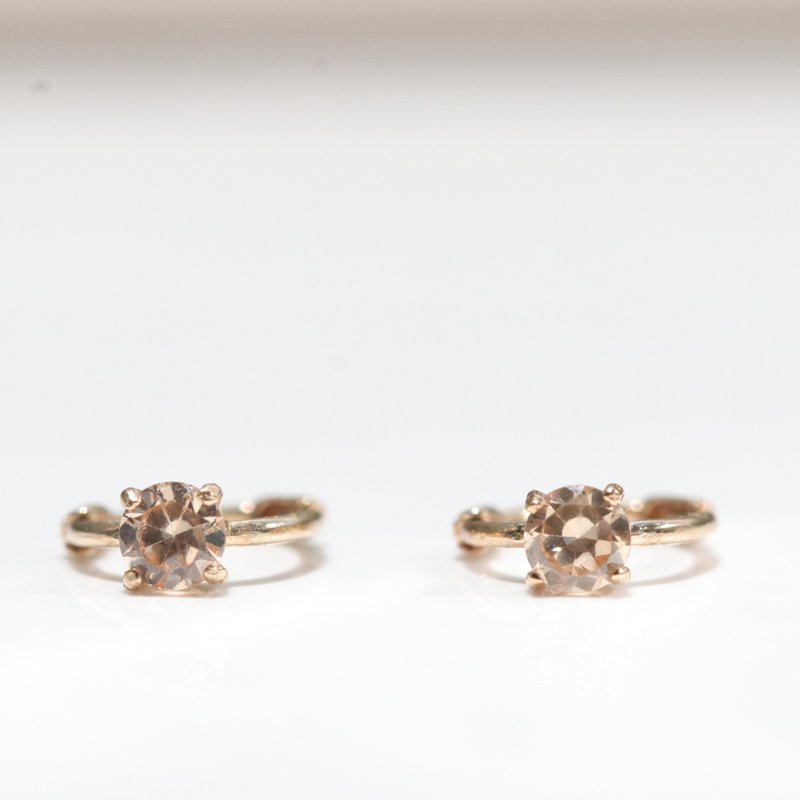 14K Brown CZ Lock Earring 黃鑽耳扣耳環 - 耳環/耳夾/耳骨夾 - 貴金屬 金色
