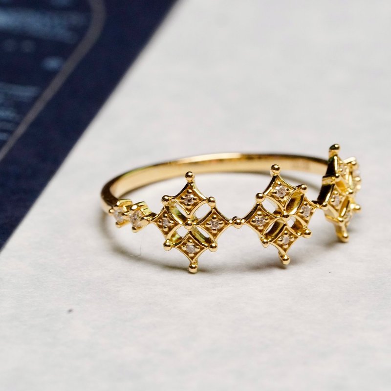 18K Embroidered Lace Starburst Ring - แหวนทั่วไป - เครื่องประดับ สีทอง