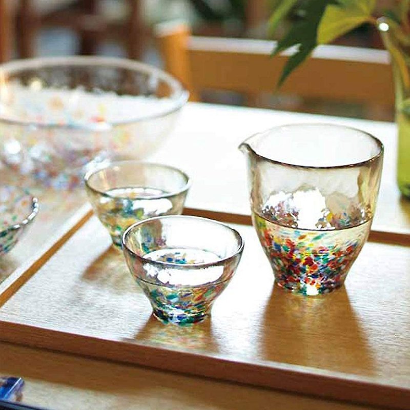 Japan Tsugaru Handmade Colorful Nebuta Gift Set (1 cup + 2 sake cups) - แก้วไวน์ - แก้ว สีใส